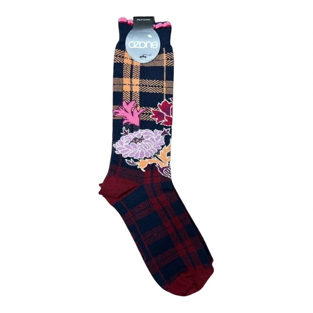 Colorful Floral and Plaid Women's Socks - Picture 2 of 7